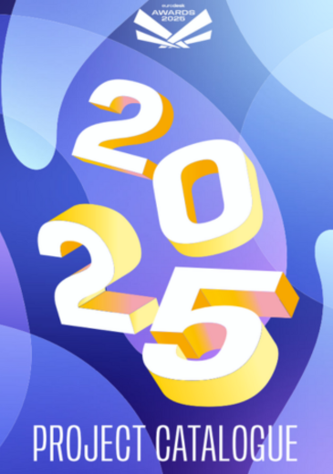 2025 Project Catalogue borítókép az évvel és a kiadvány címével kék háttér előtt
