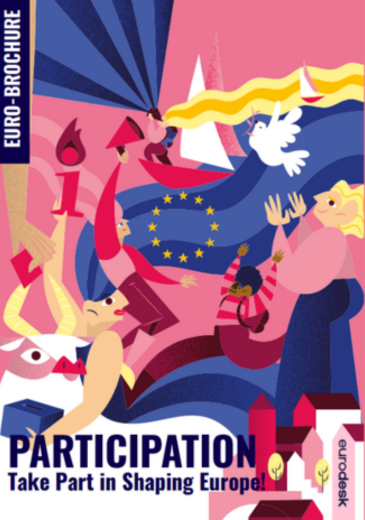 Euro Participation and Activism kiadvány a címmel piros háttér előtt