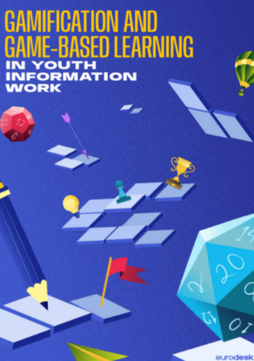 Gamification and game based learning in youth work borító a címmel és dobókockákkal