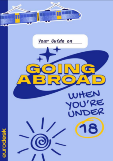Going abroad when you are under 18 borítókép a kiadvány címével és vonattal