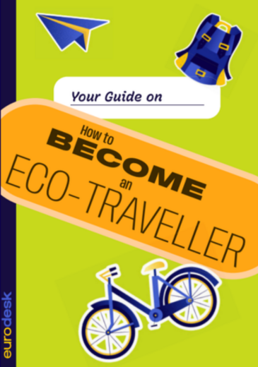 How to become an eco traveller borítókép a kiadvány címével és egy kerékpárral és hátizsákkal