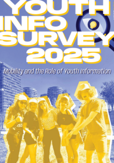Youth Info Survey 2025 borítóképe a címmel és egy csoport fiatallal